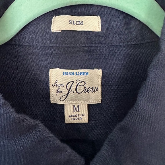 J. Crew Baird McNutt Irish Linen Dark Blue Casual Button-Down Mens Medium Slim - Picture 8 of 14